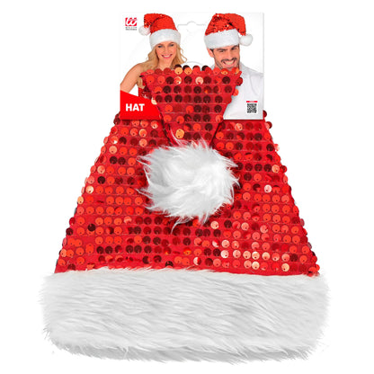 "ROTE WEIHNACHTSMANNMÜTZE MIT PLÜSCH & PAILLETTEN" – Detailansicht