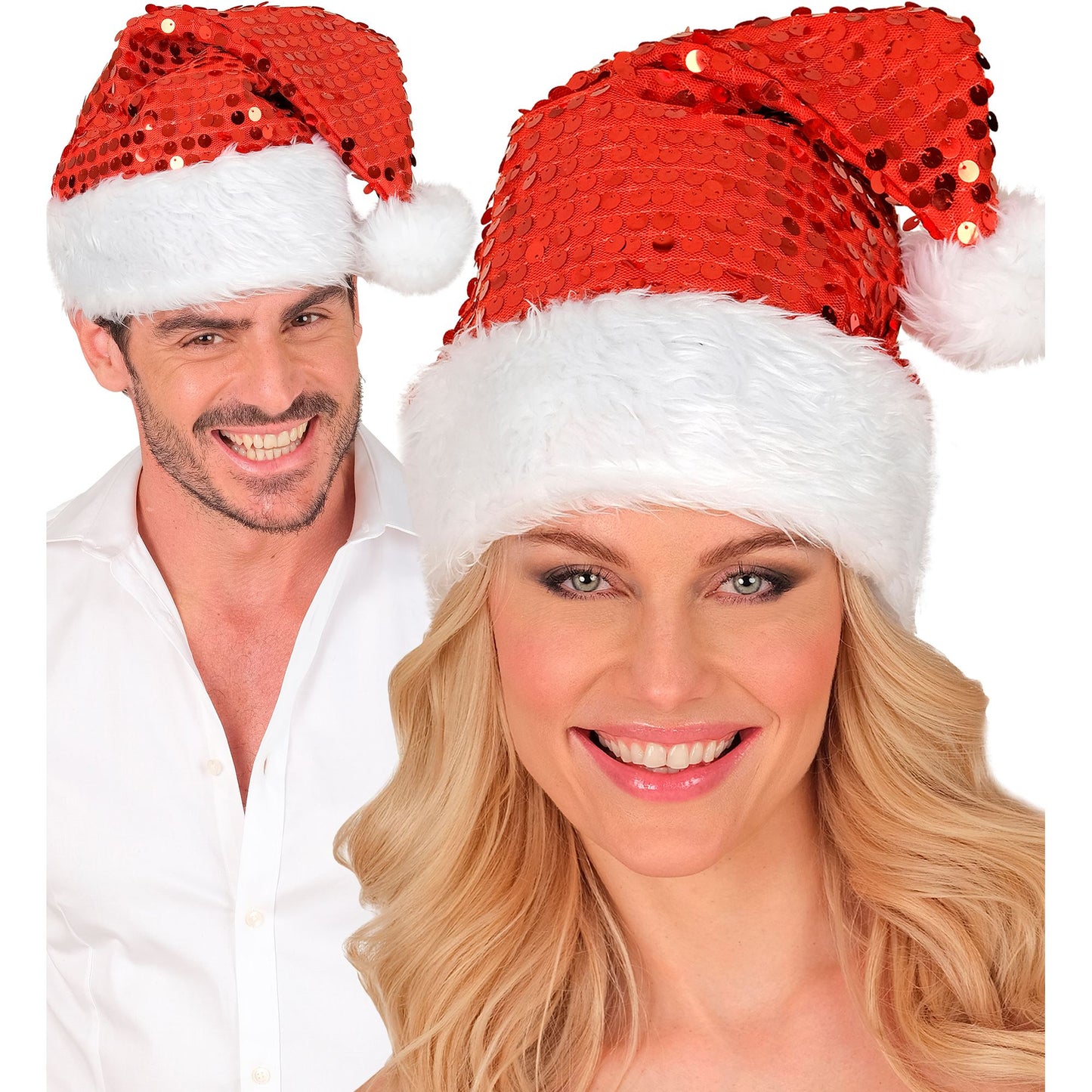 "ROTE WEIHNACHTSMANNMÜTZE MIT PLÜSCH & PAILLETTEN" – Ansicht 3