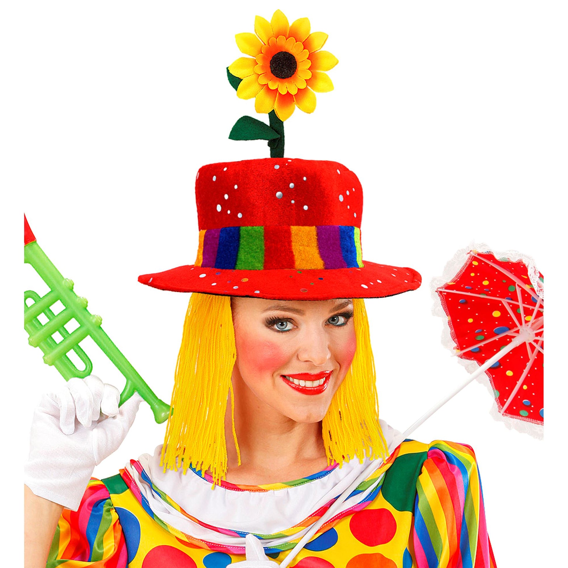 "ROTER CLOWNHUT MIT HAAREN UND SONNENBLUME" aus Pannesamt – Ansicht 4