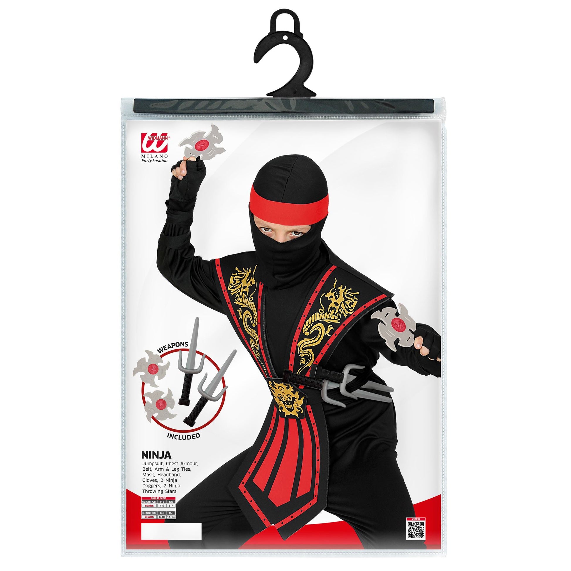"ROTER KOMBAT NINJA MIT WAFFENSET" (Overall, Brustrüstung, Gürtel, Arm- und Beinschnüre, Maske, Stirnband, Handschuhe, 2 Ninjadolche, 2 Ninjasterne) – Ansicht 5