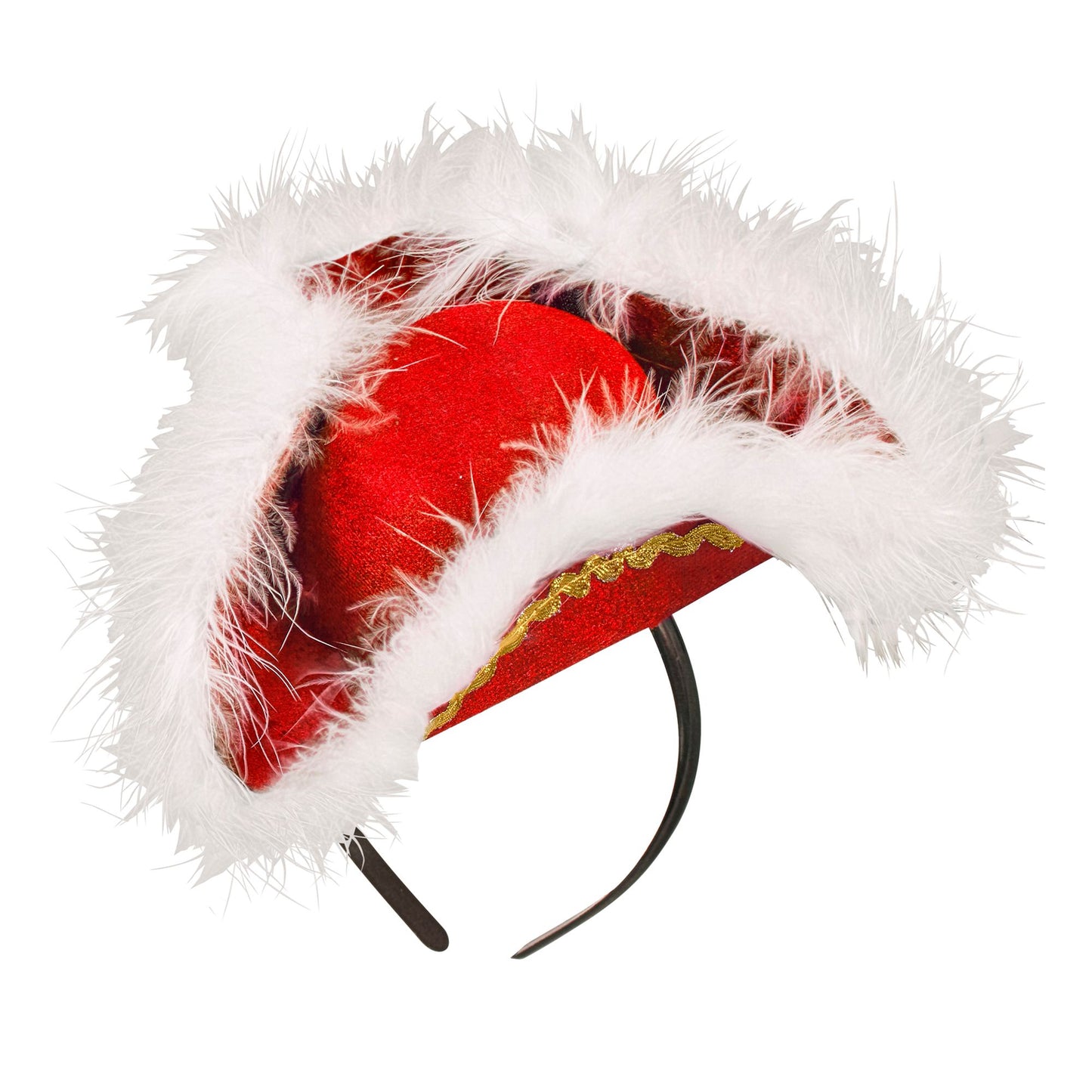 "ROTER MINI DREISPITZ MIT MARABOU" aus Filz – Vorderansicht