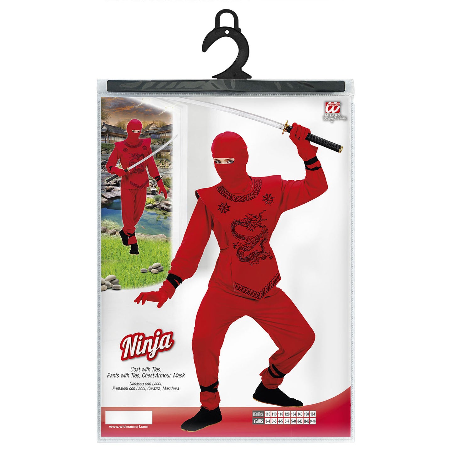 "ROTER NINJA" (Oberteil mit Bändern, Hose mit Bändern, Brustschutz, Maske) – Ansicht 3