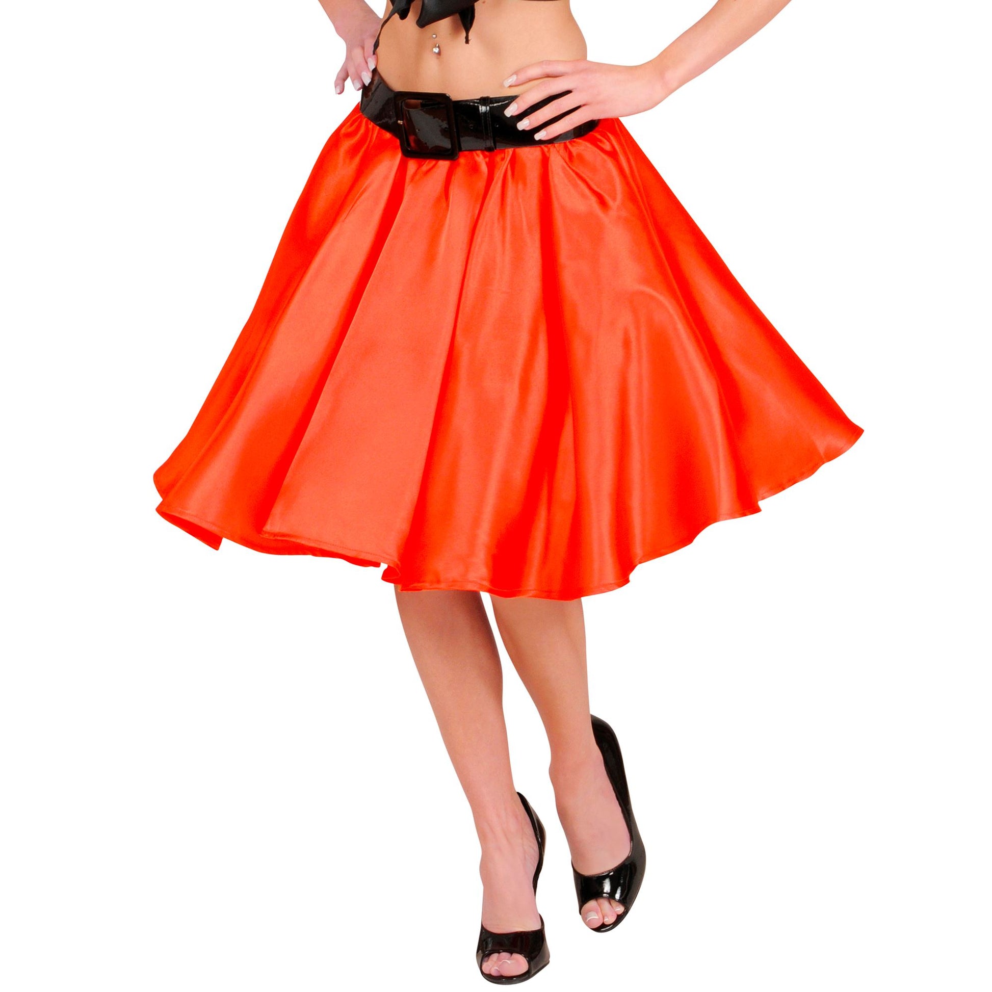 "ROTER SATIN ROCK MIT PETTICOAT" – Vorderansicht