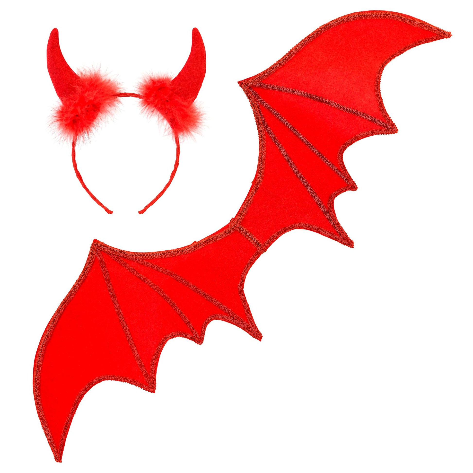 "ROTER TEUFEL" Dress-up Set (Flügel, Hörner) – Vorderansicht