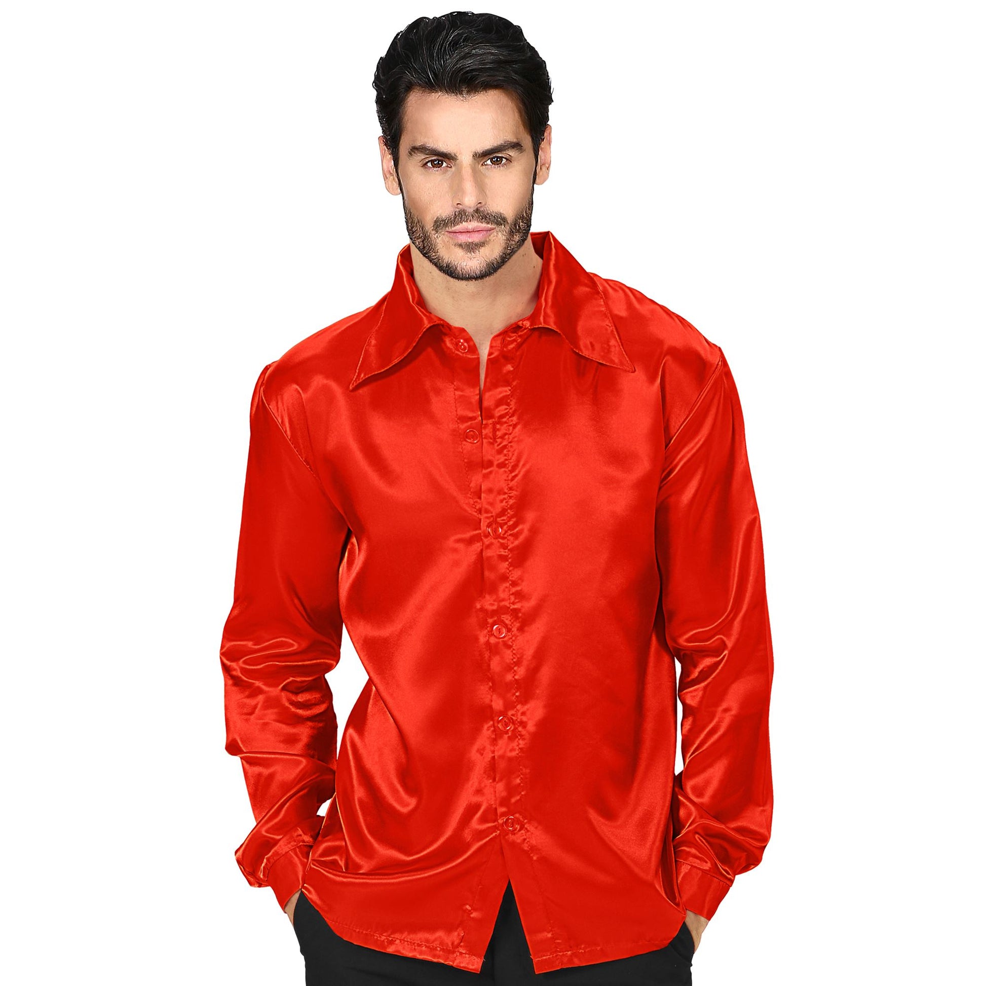 "ROTES DISCOHEMD 70er JAHRE" aus Satin – Vorderansicht
