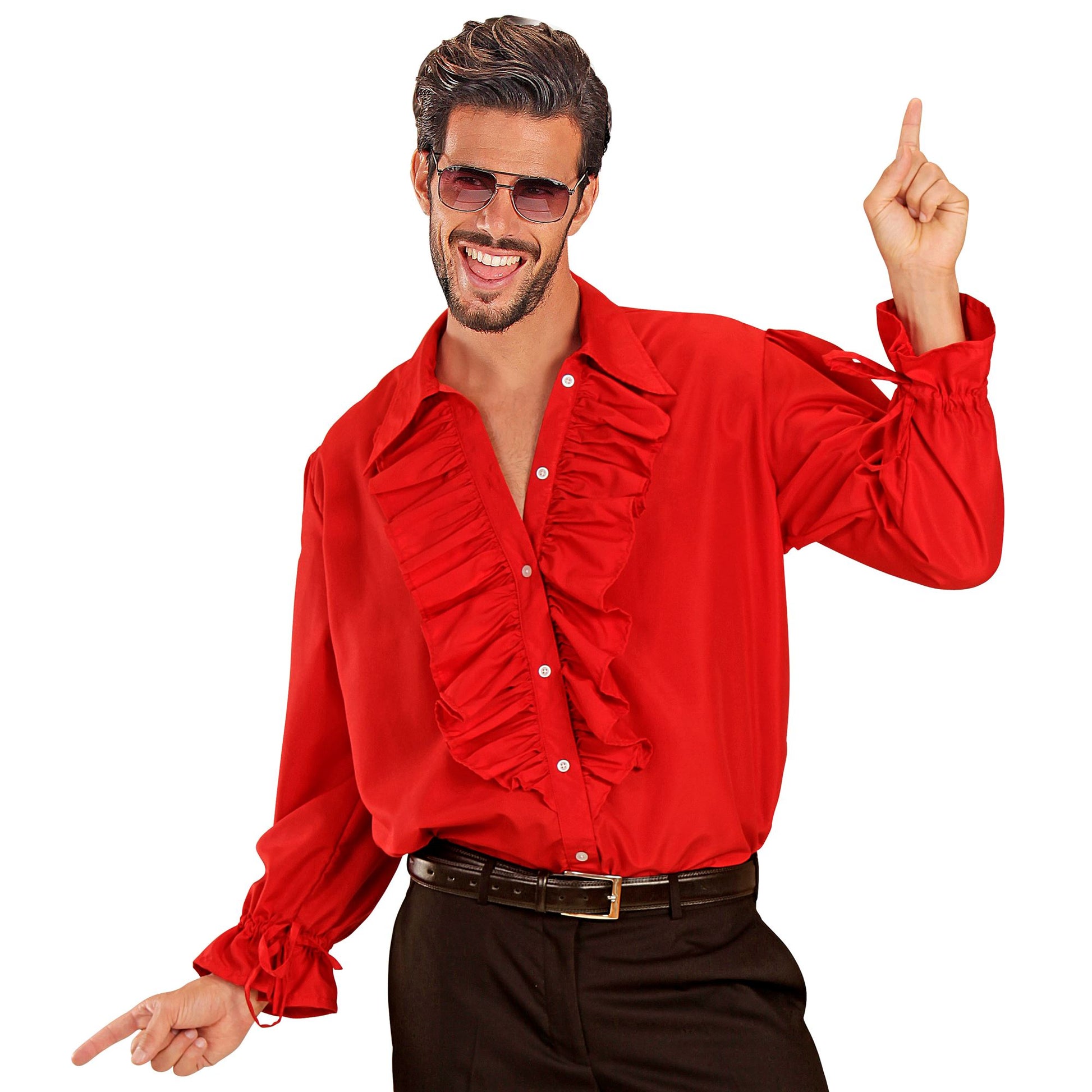 "ROTES RÜSCHENSHIRT" für Mittelalter, Renaissance, Kolonialzeit, Gothic, Flamenco, Piraten, Vampire, Disco – Vorderansicht