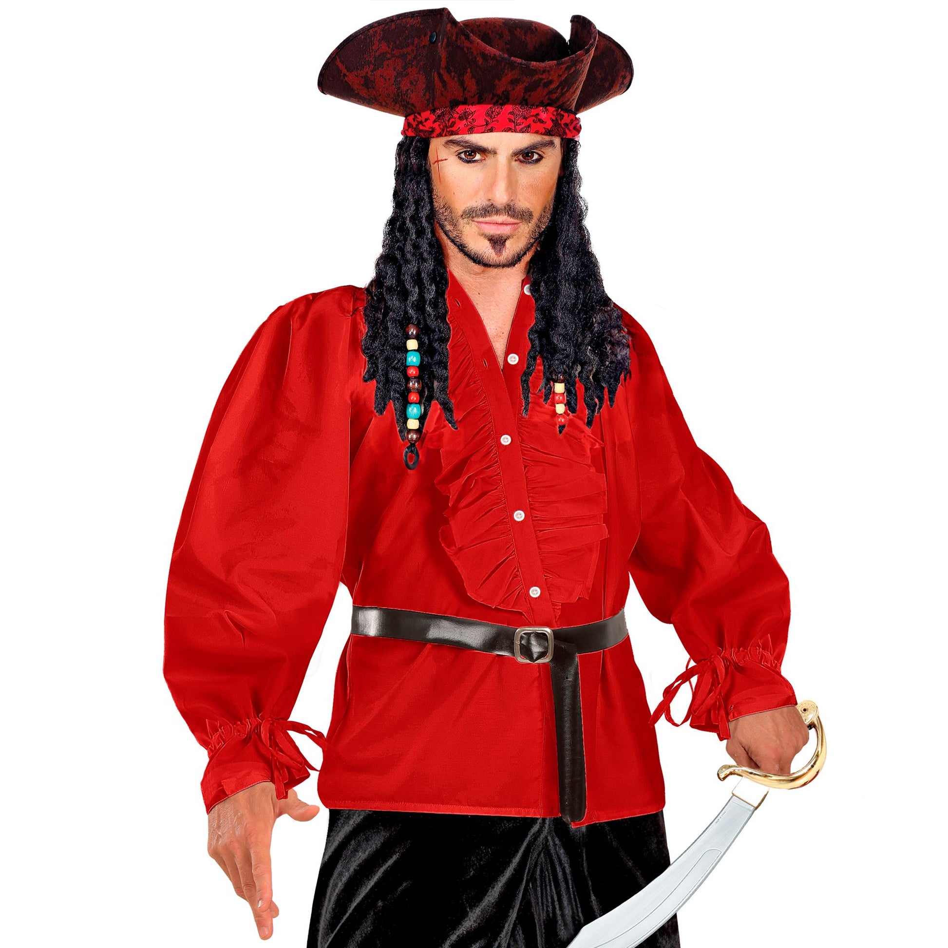 "ROTES RÜSCHENSHIRT" für Mittelalter, Renaissance, Kolonialzeit, Gothic, Flamenco, Piraten, Vampire, Disco – Detailansicht