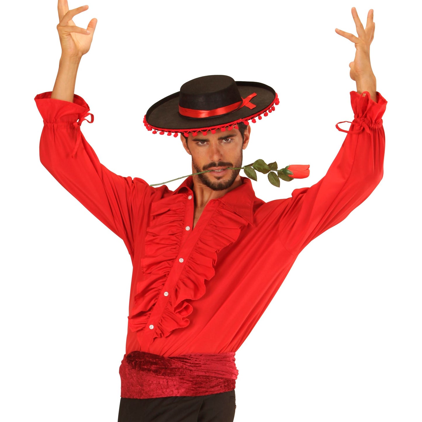 "ROTES RÜSCHENSHIRT" für Mittelalter, Renaissance, Kolonialzeit, Gothic, Flamenco, Piraten, Vampire, Disco – Ansicht 3