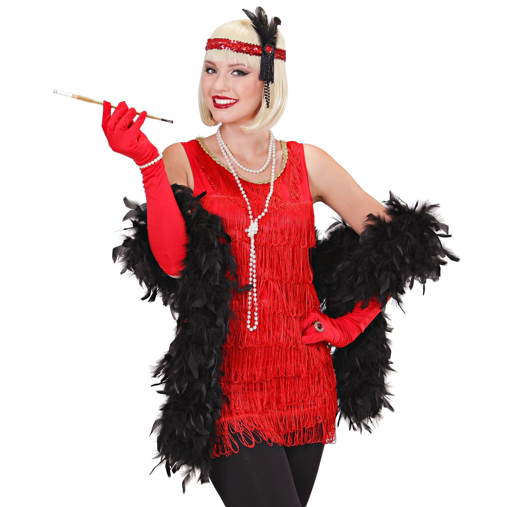"ROTES STIRNBAND MIT PAILLETTEN, FEDERN UND PERLEN" – Ansicht 3