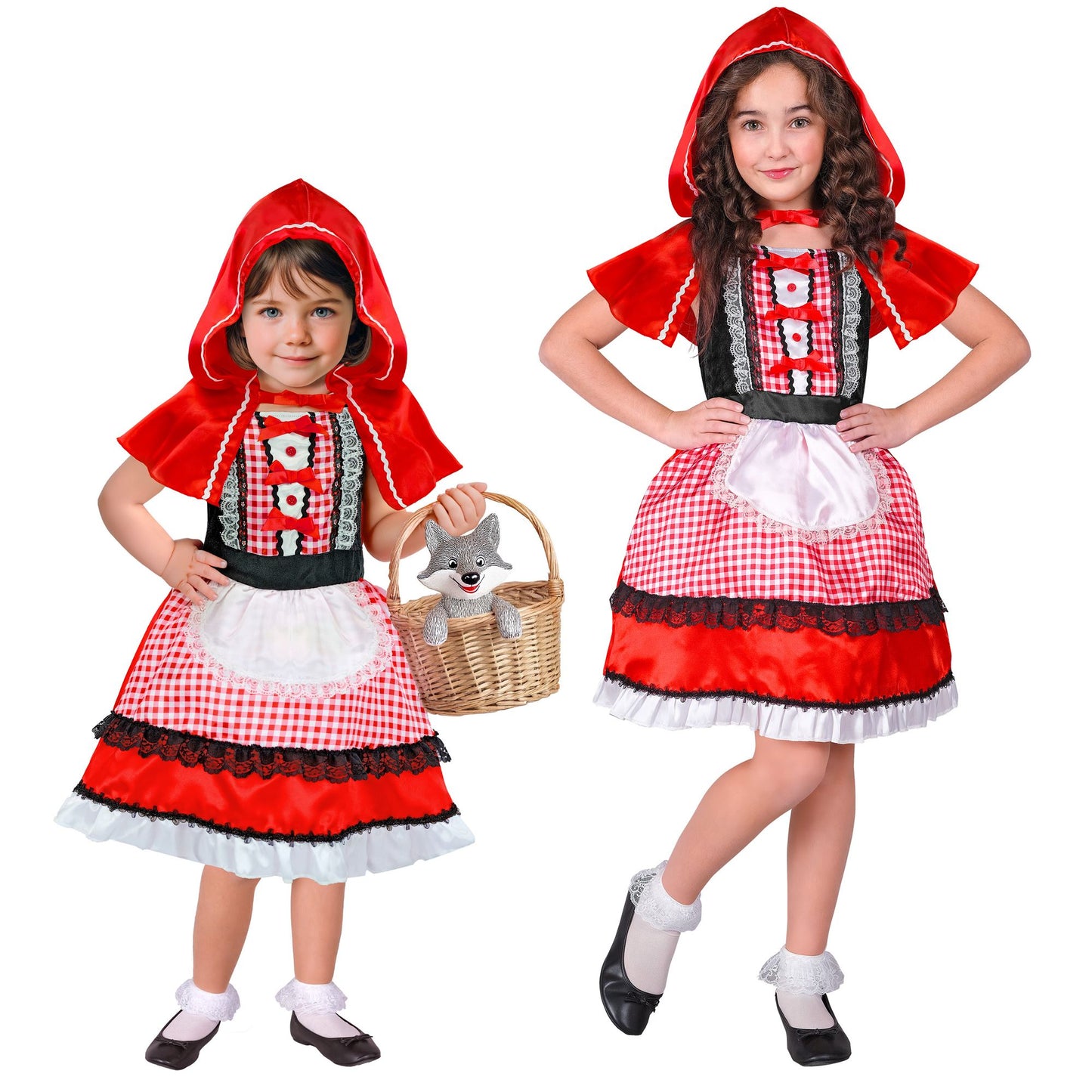 Widmann Rotkäppchen Kostüm für Mädchen mit Kleid, Schürze und Kapuzenmäntelchen – Produktansicht