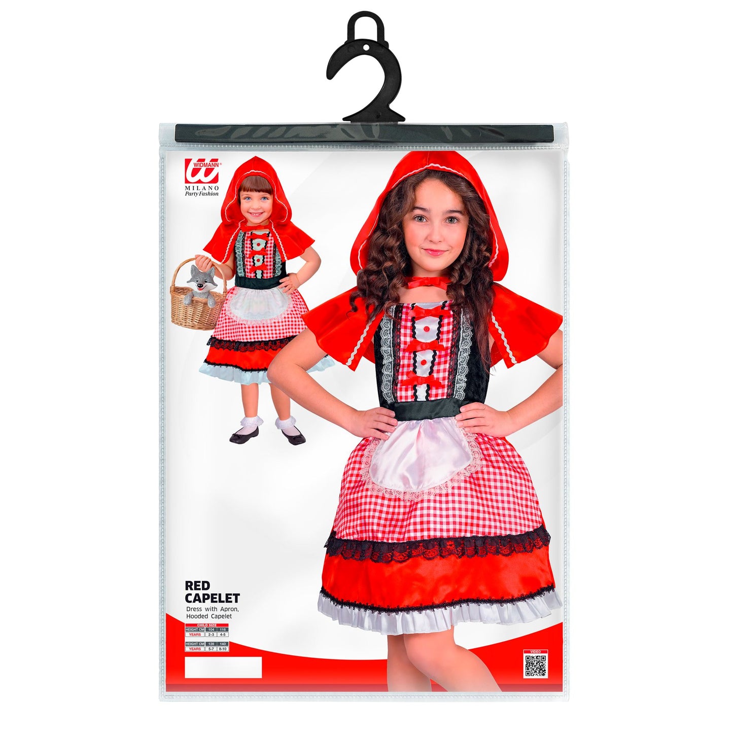 Widmann Rotkäppchen Kostüm für Mädchen mit Kleid, Schürze und Kapuzenmäntelchen – Verpackung