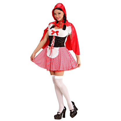 "ROTKÄPPCHEN" (Kleid mit Unterrock, Korsett, Schürze, Umhang mit Kapuze) – Vorderansicht