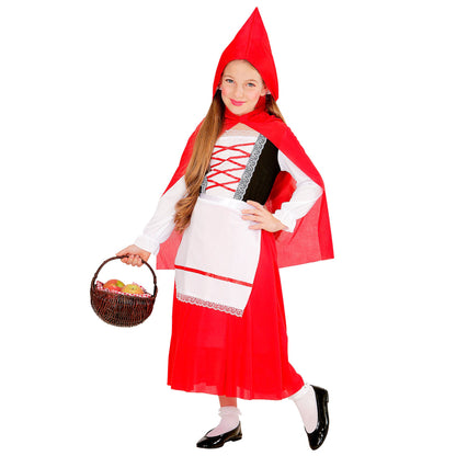 "ROTKÄPPCHEN" (Kleid mit Unterrock, Schürze, Umhang mit Kapuze) – Vorderansicht