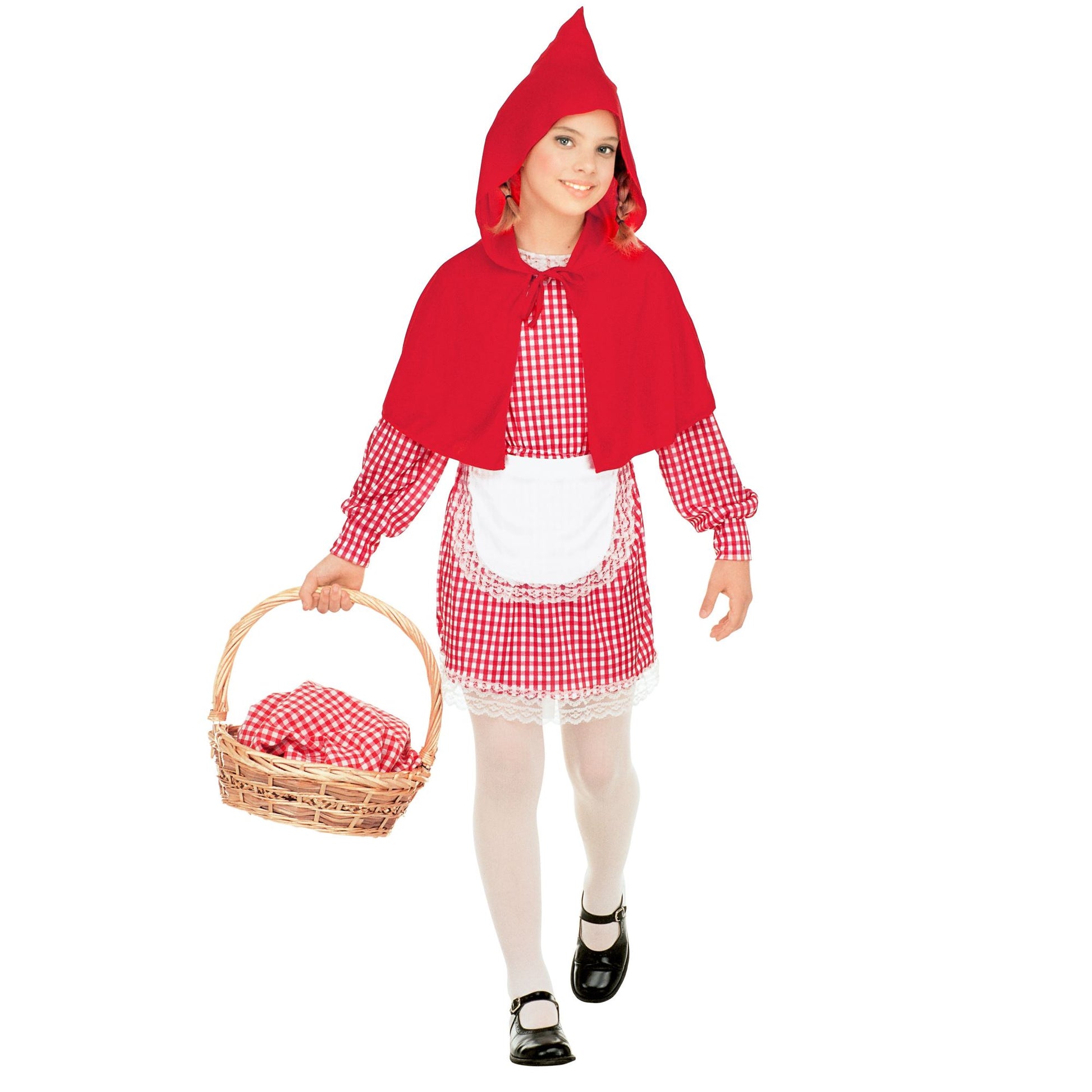 "ROTKÄPPCHEN" (Kleid, Schürze, Mäntelchen mit Kapuze) – Vorderansicht