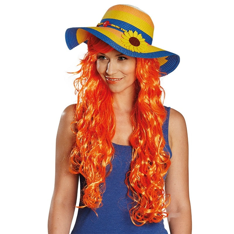 Rubies Strohhut Sommerlich – Gelb-Blau Mit Perlenband Und UV-Schutz - Fasnacht24.ch