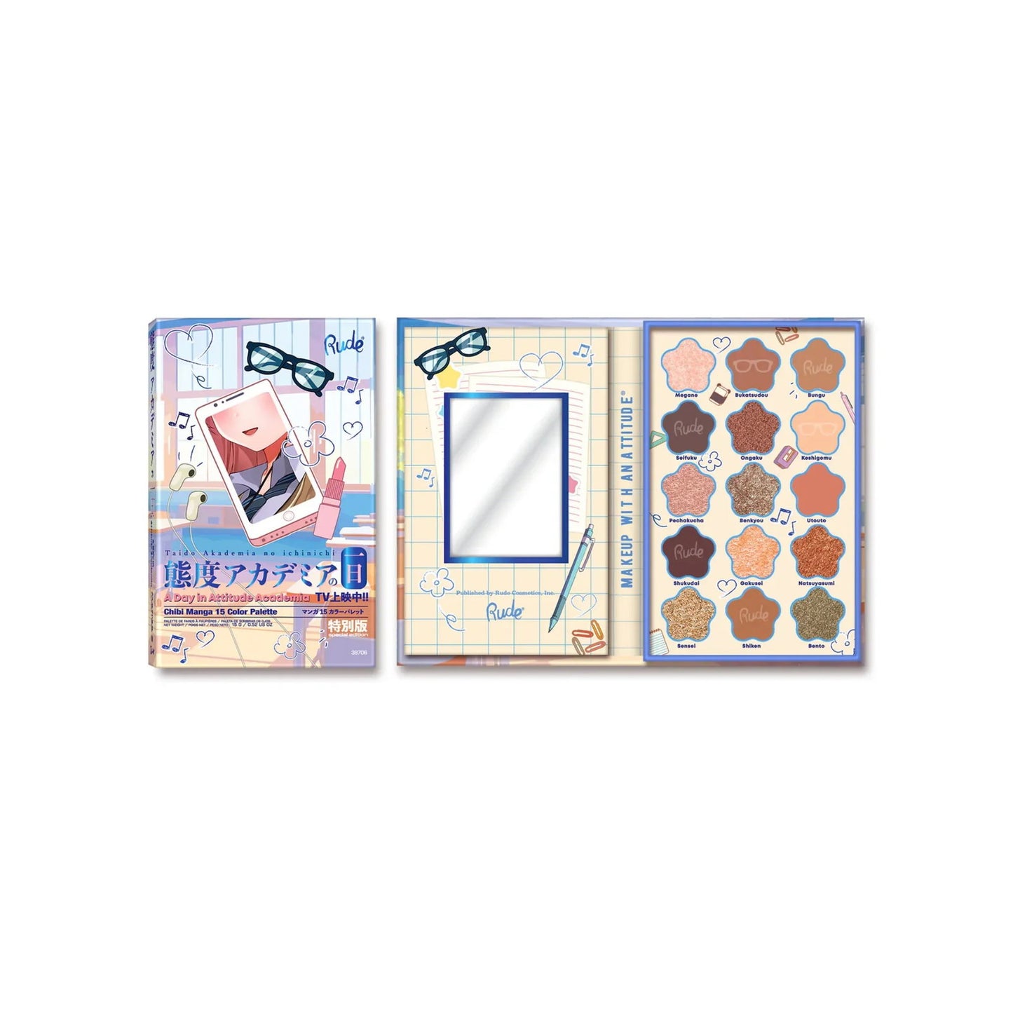 Rude Cosmetics, A Day in Attitude Academia, Lidschattenpalette, 15 Schattierungen