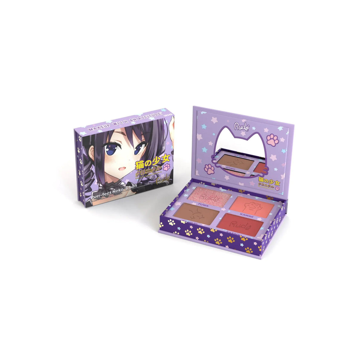 Rude Cosmetics, Purr-fect Neko, Mehrzweck, Gesichtspalette, 4 Schattierungen