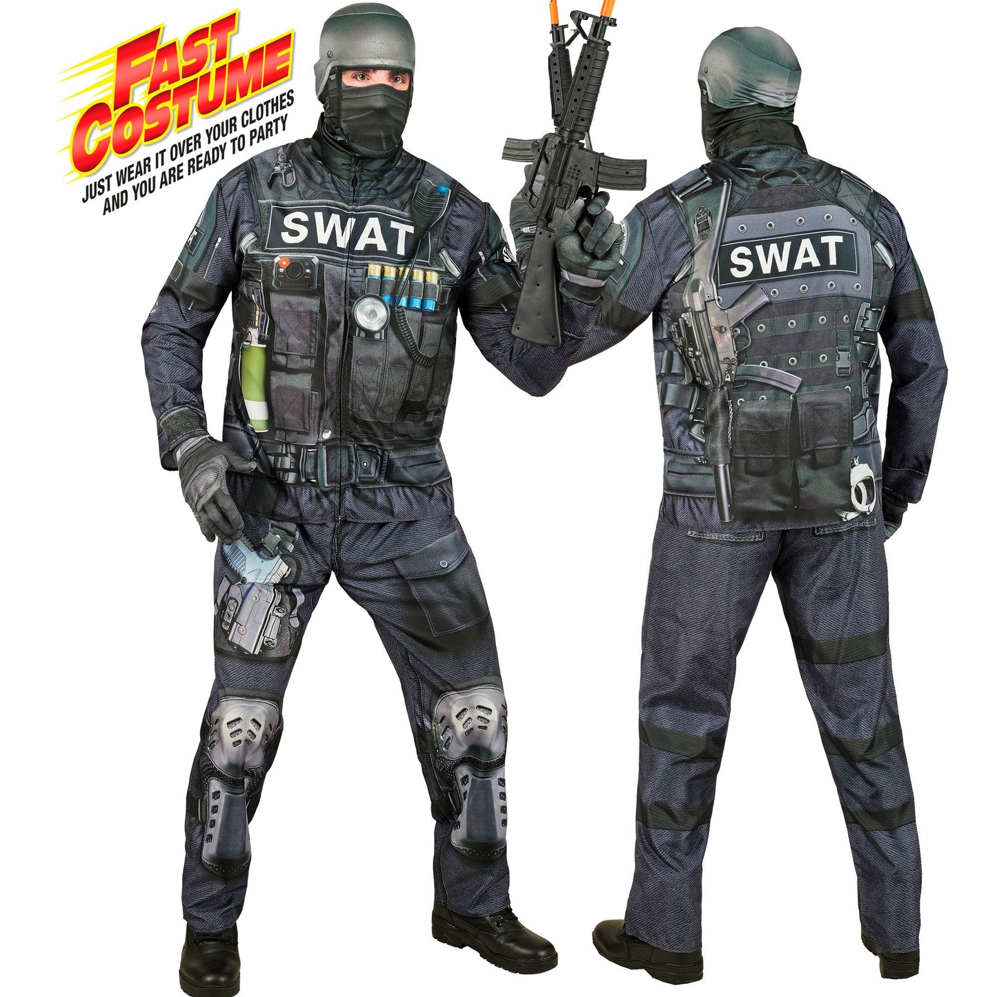 "S.W.A.T. FAST COSTUME" (Oberteil, Hose, Handschuhe, Maske) – Vorderansicht