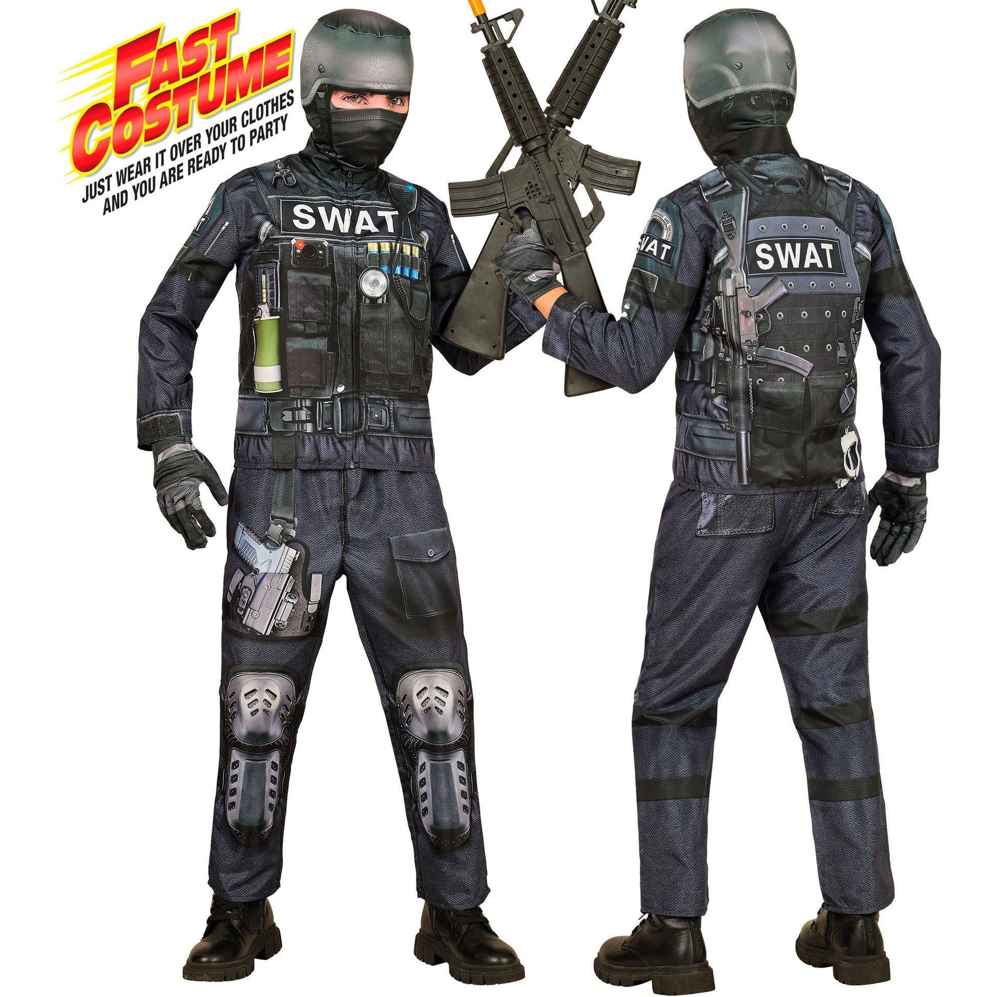 "S.W.A.T. FAST COSTUME" (Oberteil, Hose, Handschuhe, Maske) – Vorderansicht