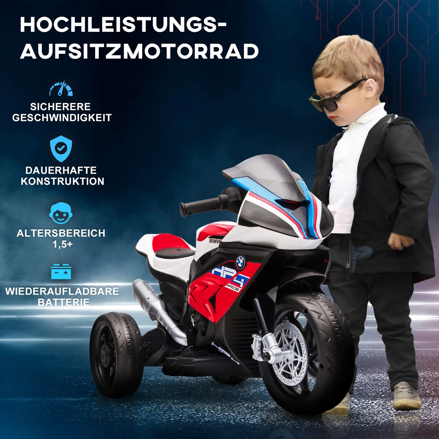HOMCOM Elektro-Motorrad für Kinder – Rot mit LED Scheinwerfer - Fasnacht24.ch