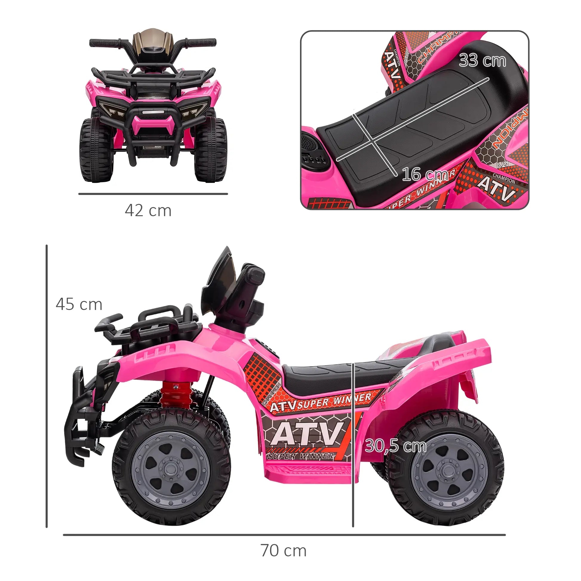HOMCOM Elektro Quad in Pink für Kinder, mit breiten Reifen und Musikfunktion.