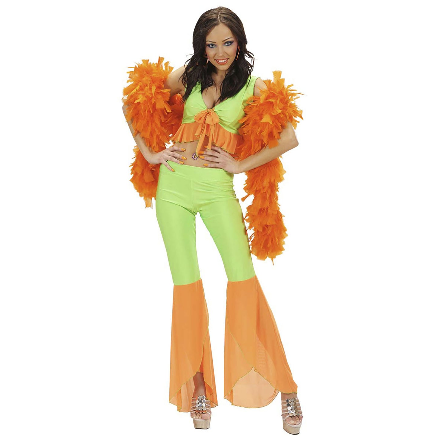 "SAMBA DE JANEIRO" aus Elasthan (Top, Hose - neongrün + neonorange) – Detailansicht
