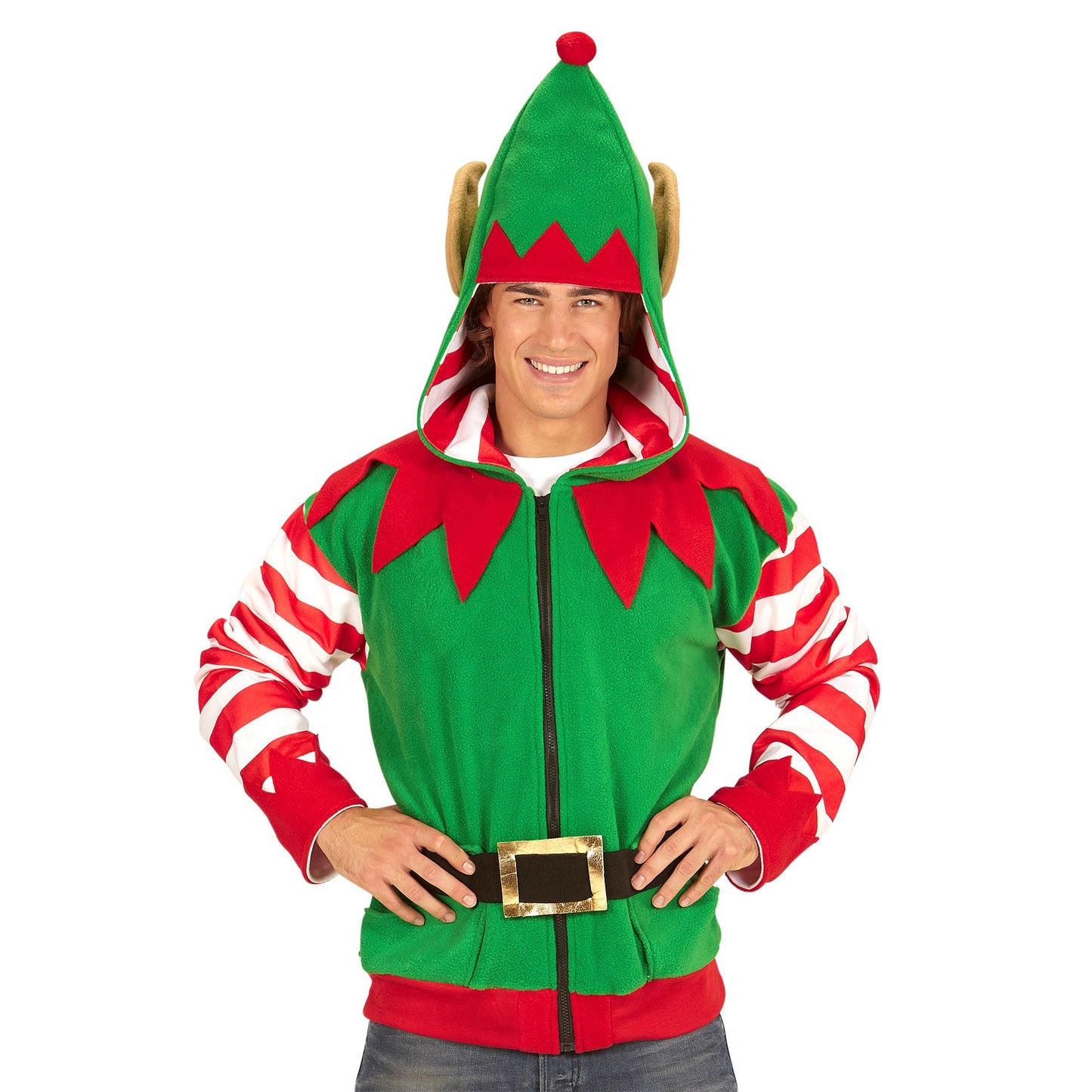 "SANTA'S KLEINE HELFER" (Strickjacke mit Kapuze) – Detailansicht