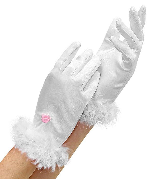 "SATIN HANDSCHUHE MIT MARABOU WEIß" in Kindergröße – Vorderansicht