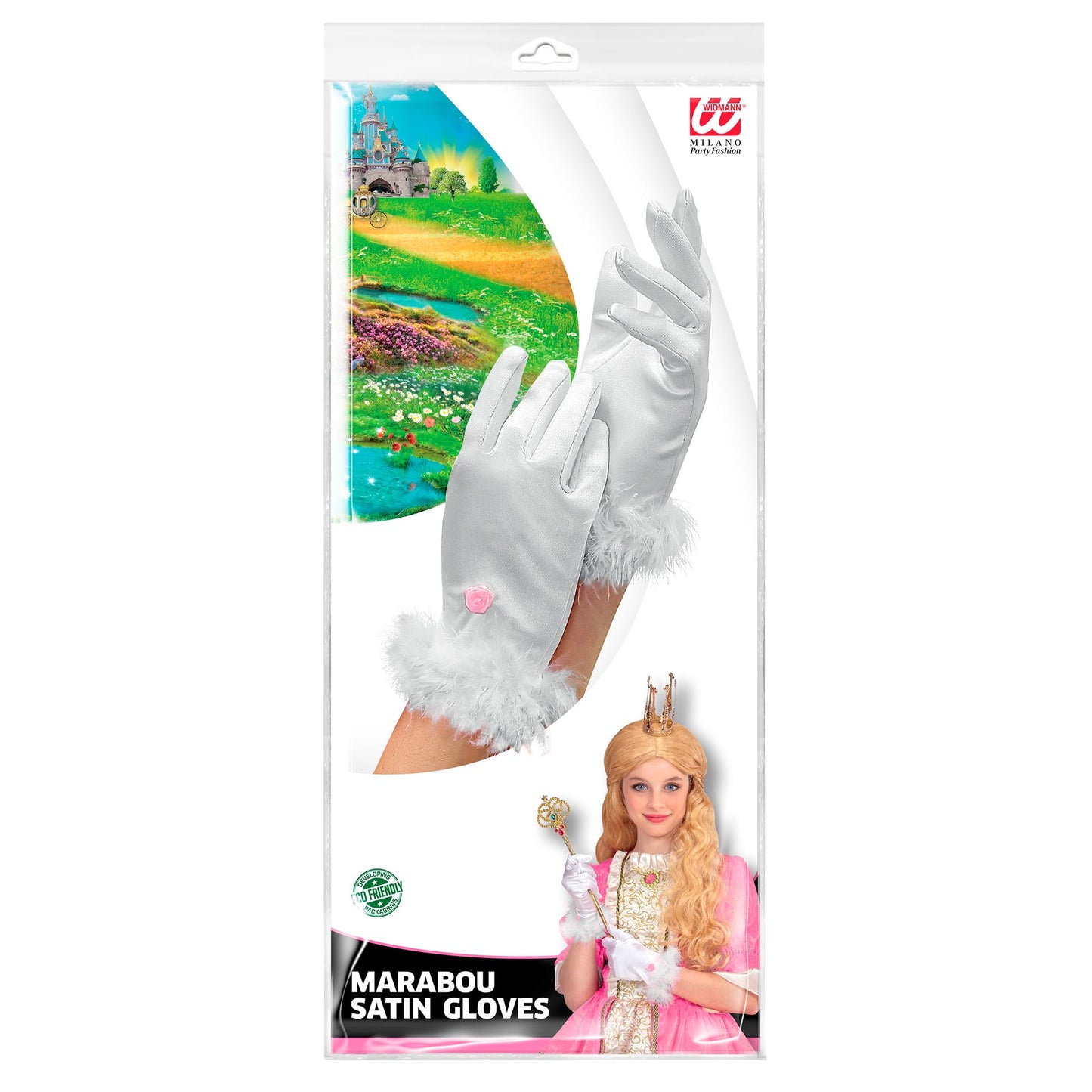 "SATIN HANDSCHUHE MIT MARABOU WEIß" in Kindergröße – Detailansicht