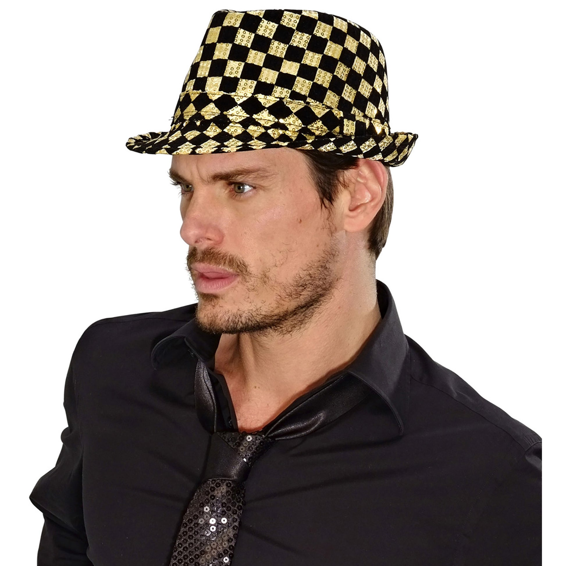 "SCHACHBRETTMUSTER PAILLETTEN FEDORA" in 2 Farben sortiert – Ansicht 5