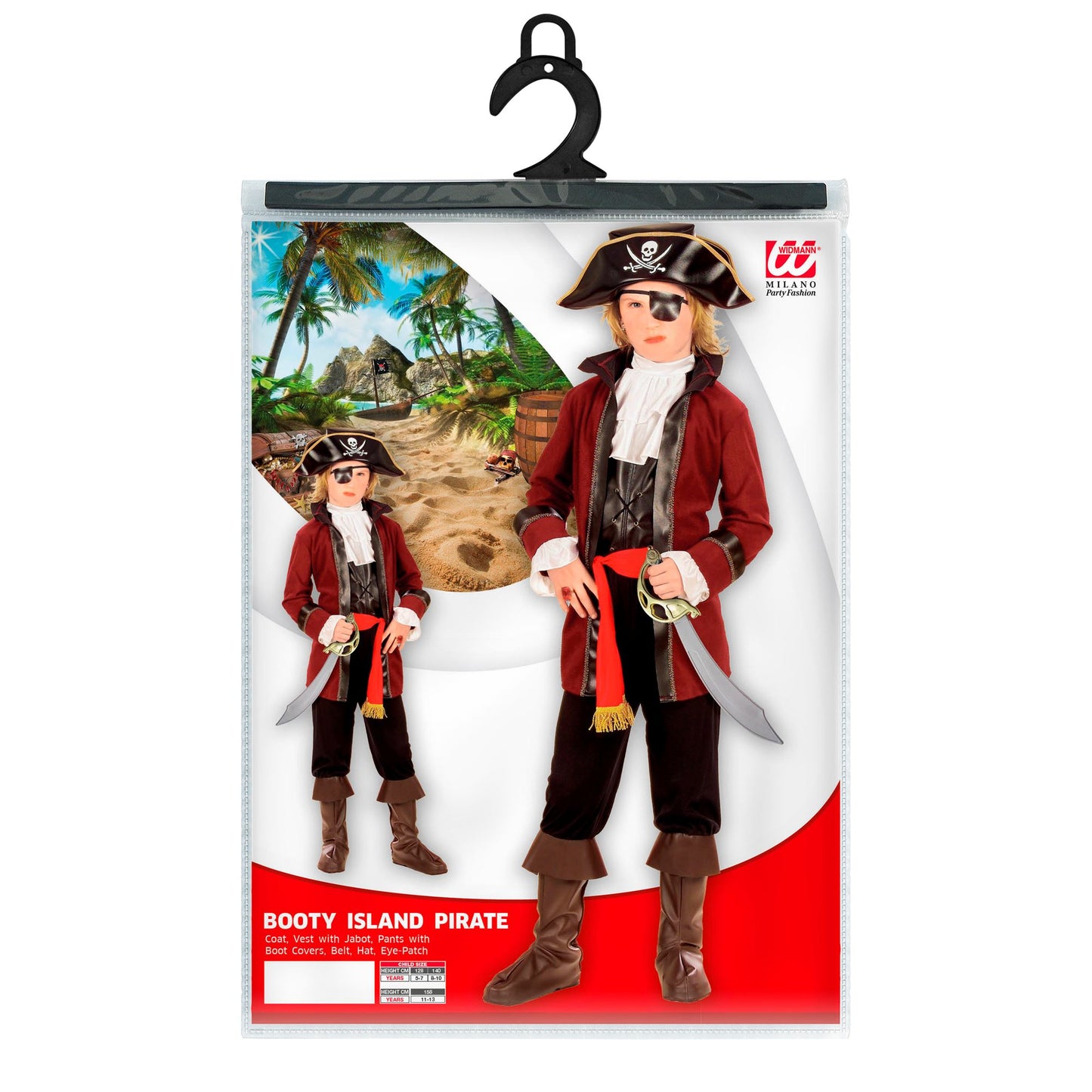 "SCHATZINSELPIRAT" (Coat mit Jabot, Hose mit Überstiefel, Gürtel, Hut, Augenklappe) – Detailansicht