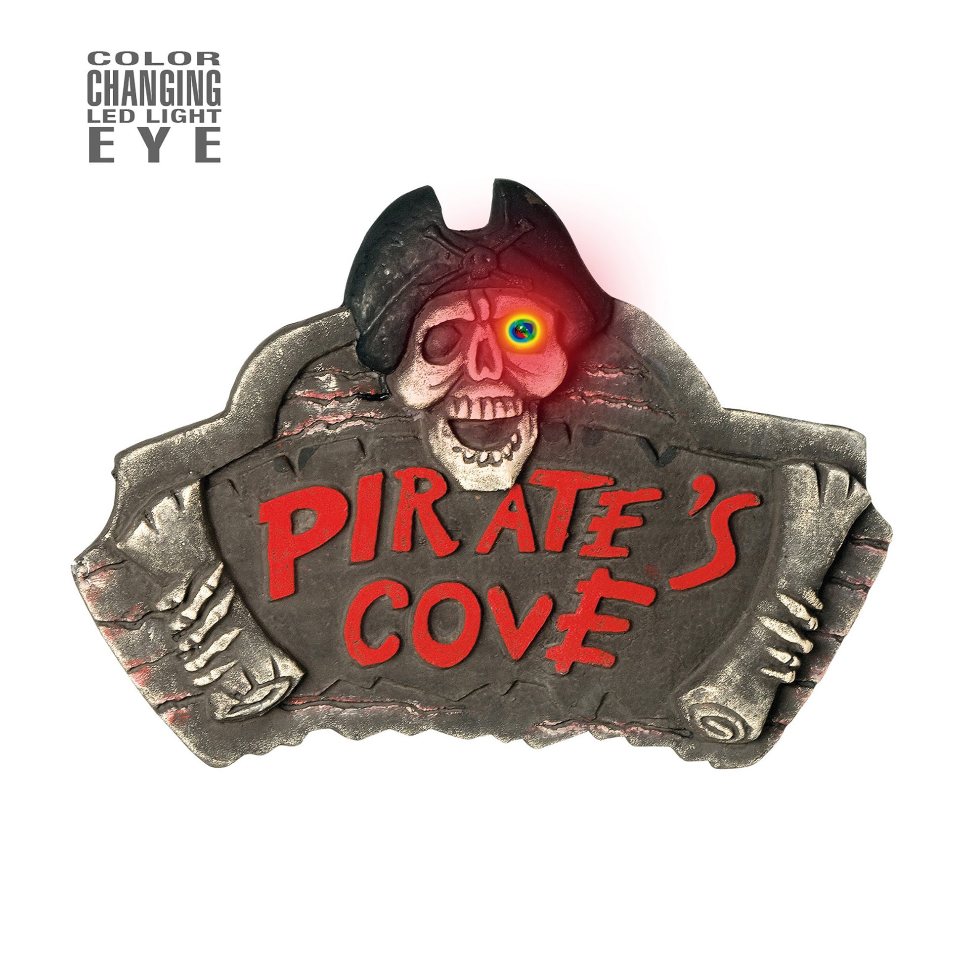 "SCHILD PIRATENBUCHT MIT FARBWECHSELNDEM LED AUGE" 51x34 cm – Vorderansicht