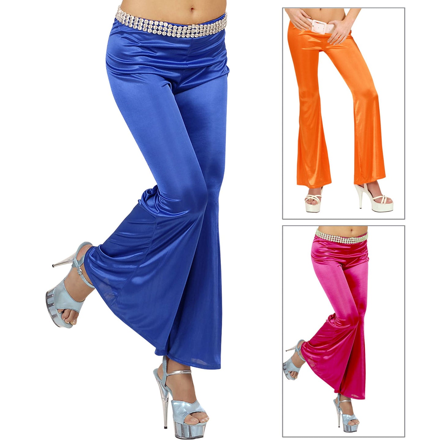 "SCHLAGHOSE" aus Stretchmaterial -sort. in 3 Farben: rosa, blau, orange – Vorderansicht