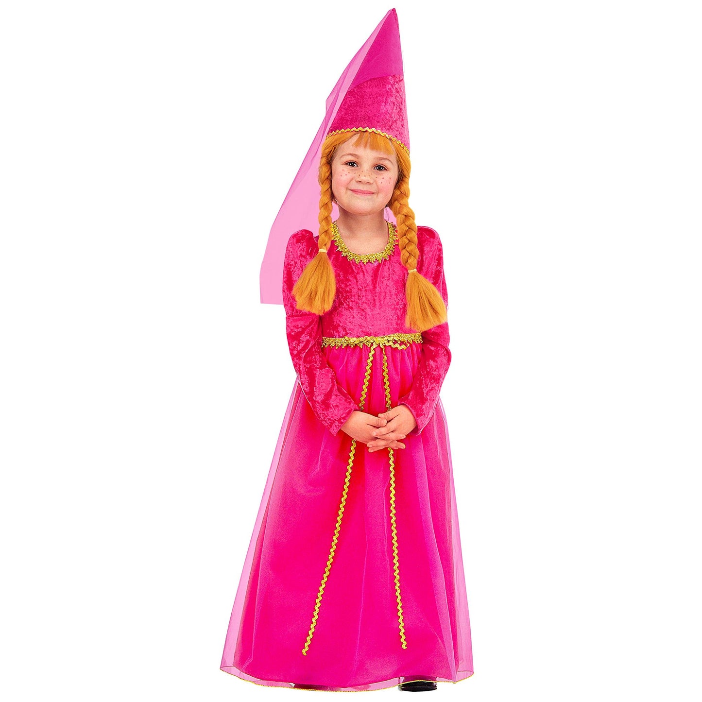 "SCHLOSSMÄDCHEN" (Kleid, Hut mit Schleier) – Vorderansicht