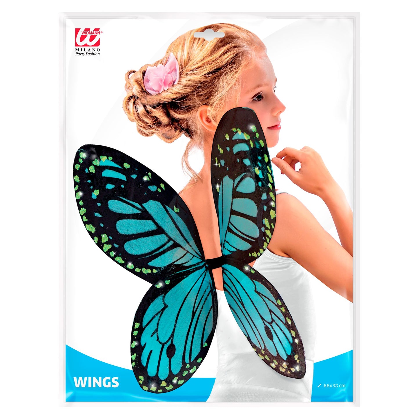 "SCHMETTERLINGSFLÜGEL IN SCHWARZ-BLAU" Kindergröße 66x38 cm – Detailansicht