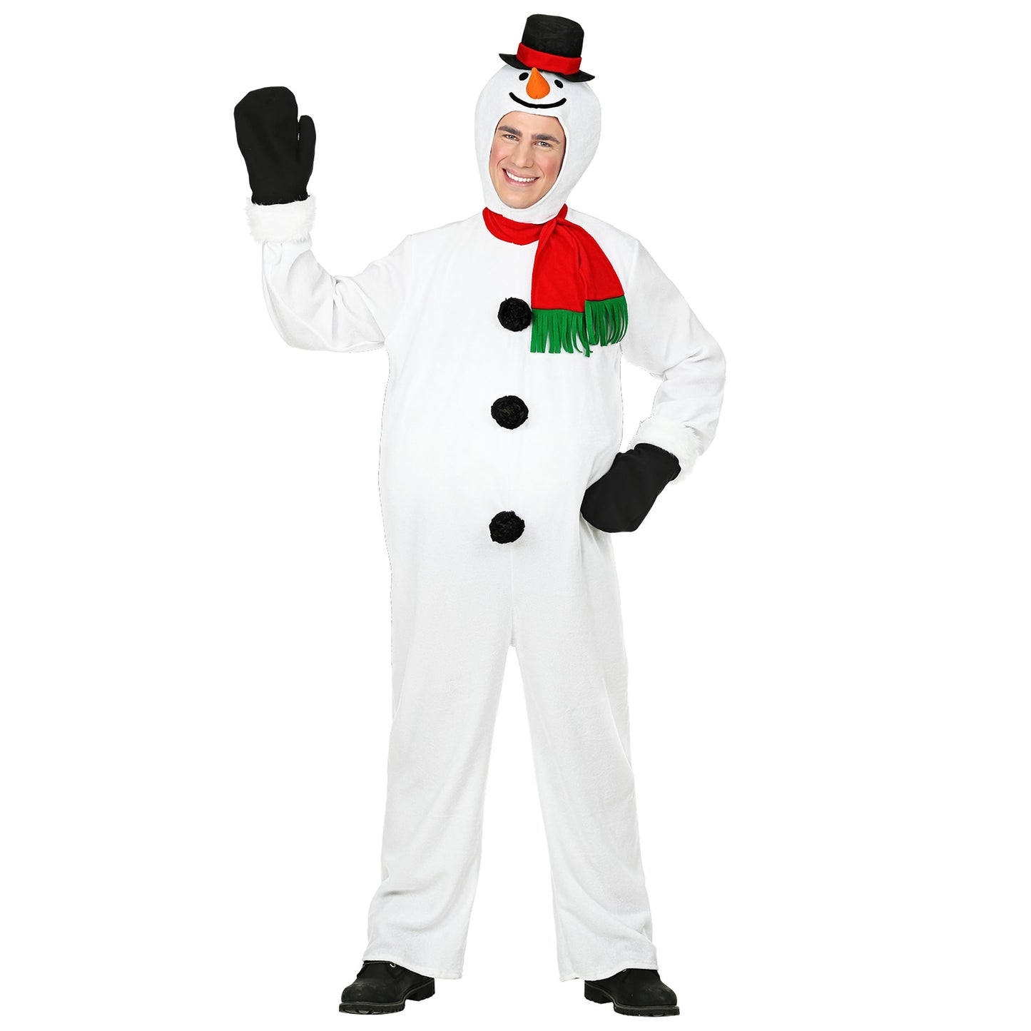 "SCHNEEMANN" (Overall mit dickem Bauch, Kopfbedeckung mit Maske, Handschuhe, Schal) – Detailansicht