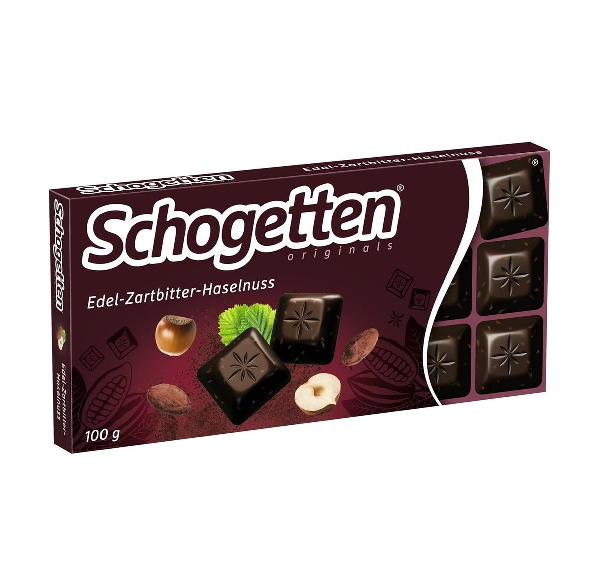 Schogetten Edel Zartbitter Haselnuss 100 g – Zartbitterschokolade mit Haselnussstücken