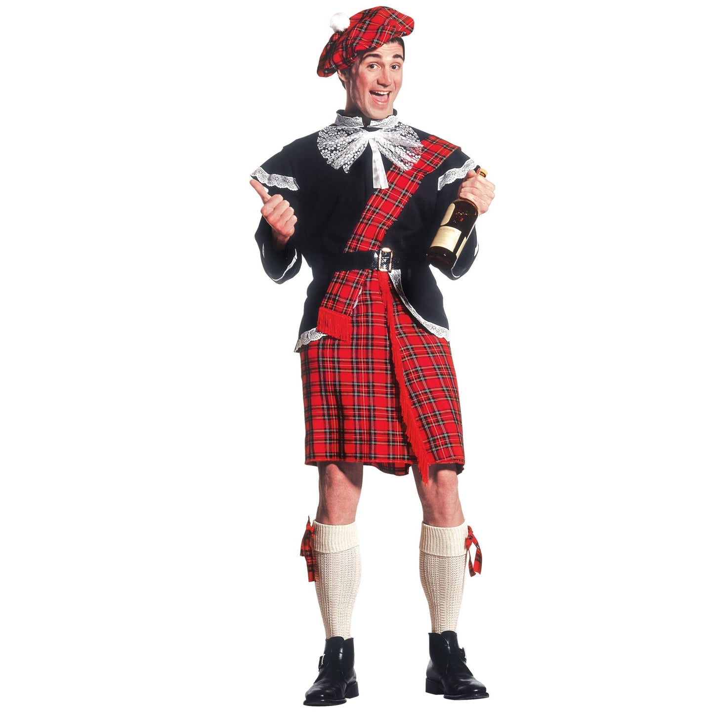 "SCHOTTE" (Jacke mit Jabot, Kilt, Gürtel, Schleife für Strümpfe, Hut) – Vorderansicht