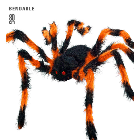 "SCHWARZ / ORANGENE SPINNE MIT HAARIGEN BIEGBAREN BEINEN" 80 cm – Vorderansicht