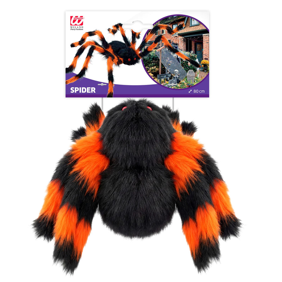 "SCHWARZ / ORANGENE SPINNE MIT HAARIGEN BIEGBAREN BEINEN" 80 cm – Detailansicht