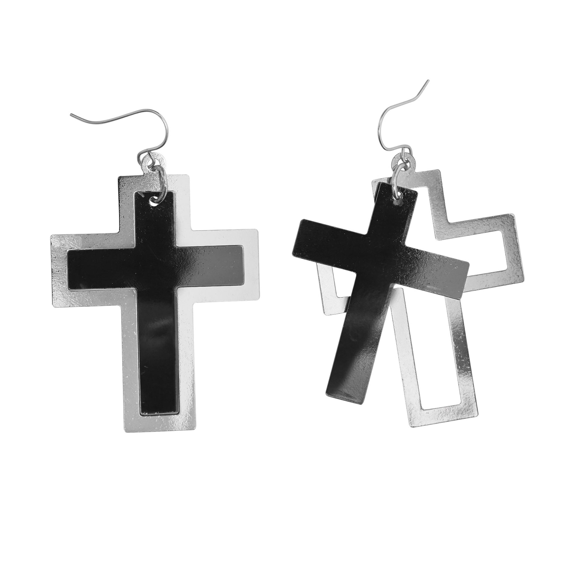 "SCHWARZ-SILBERNE KREUZ-OHRRINGE" – Vorderansicht