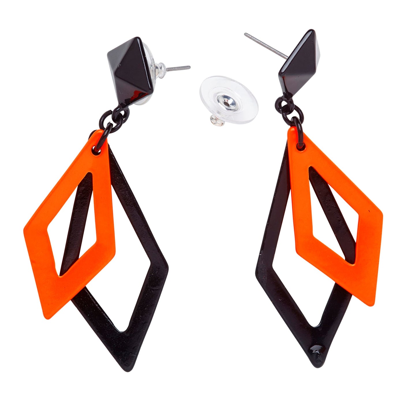"SCHWARZ UND NEON ORANGENE RHOMBUS OHRRINGE" – Detailansicht