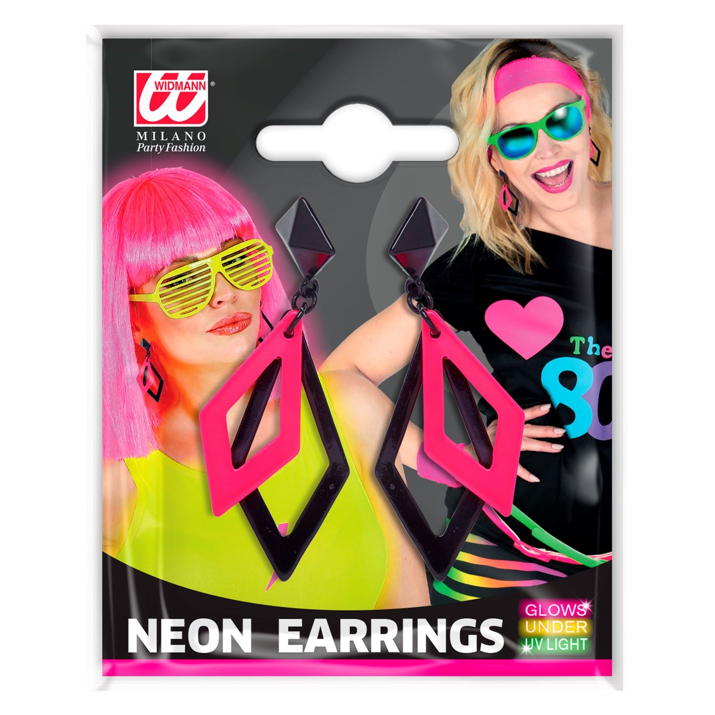 "SCHWARZ UND NEON PINKE RHOMBUS OHRRINGE" – Ansicht 3