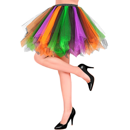 "SCHWARZ-VIOLETT-GRÜN-ORANGENES TUTU" mit Innentasche für LED-Lichter – Vorderansicht