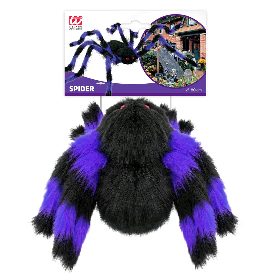 "SCHWARZ / VIOLETTE SPINNE MIT HAARIGEN BIEGBAREN BEINEN" 80 cm – Detailansicht