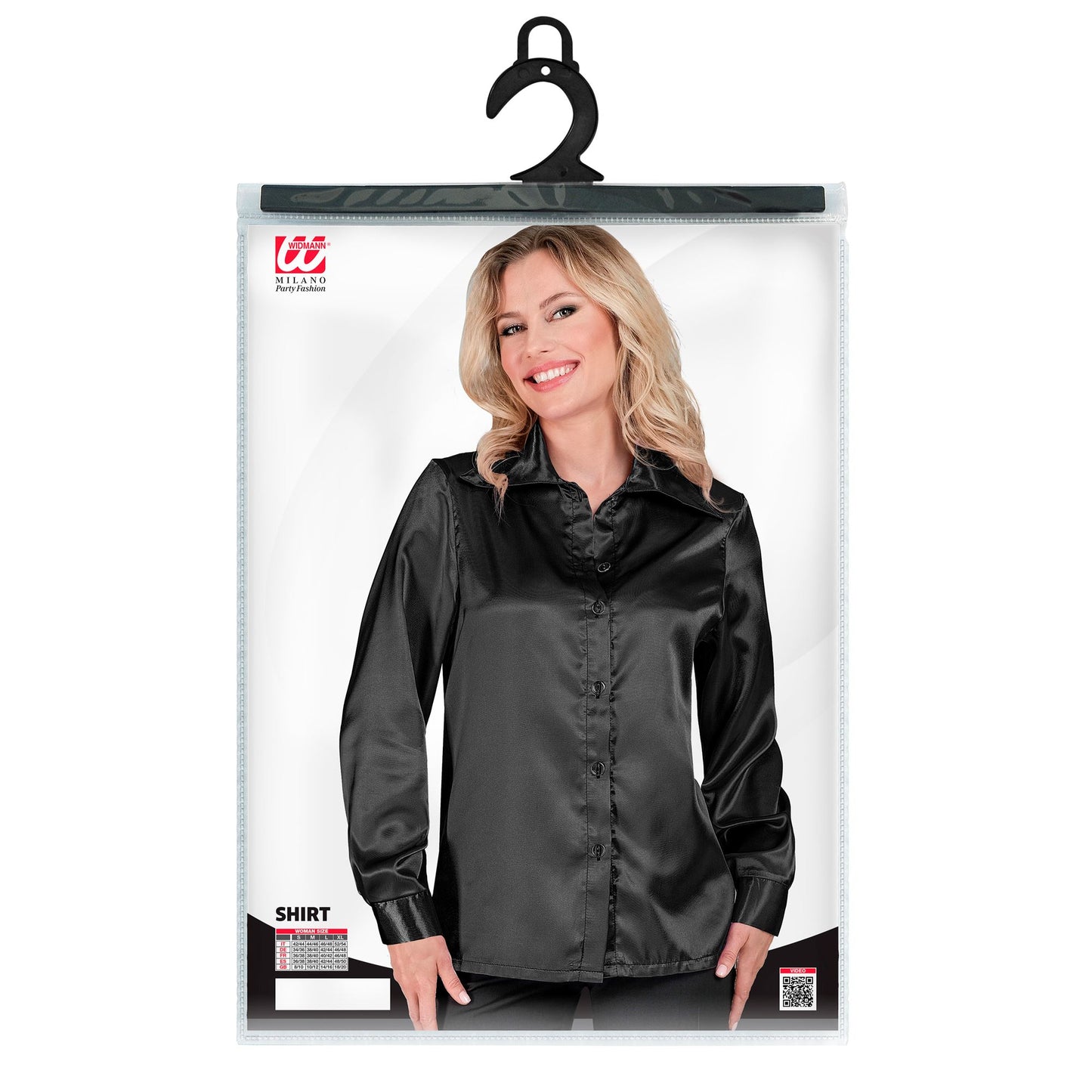 "SCHWARZE 70s DISCO BLUSE" aus Satin – Detailansicht