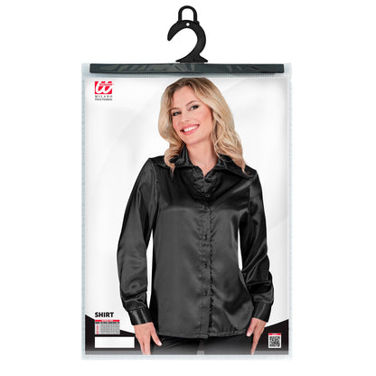 "SCHWARZE 70s DISCO BLUSE" aus Satin – Detailansicht