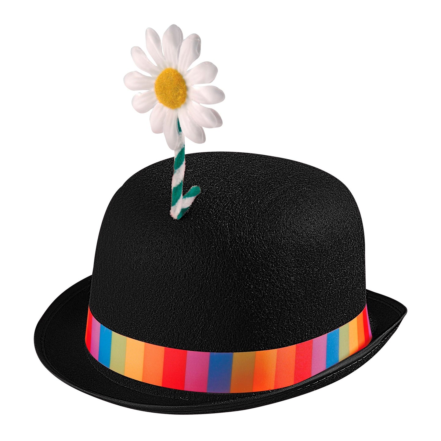 "SCHWARZE CLOWN MELONE MIT BLUME" aus Filz – Vorderansicht