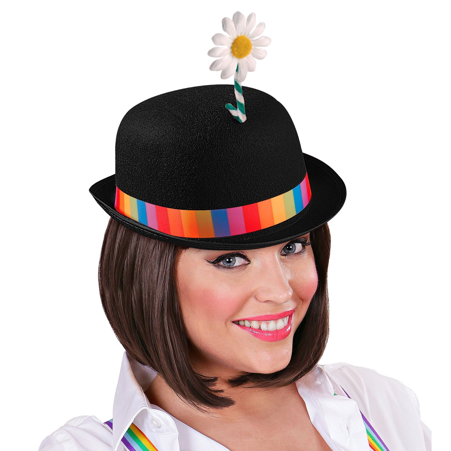 "SCHWARZE CLOWN MELONE MIT BLUME" aus Filz – Ansicht 3