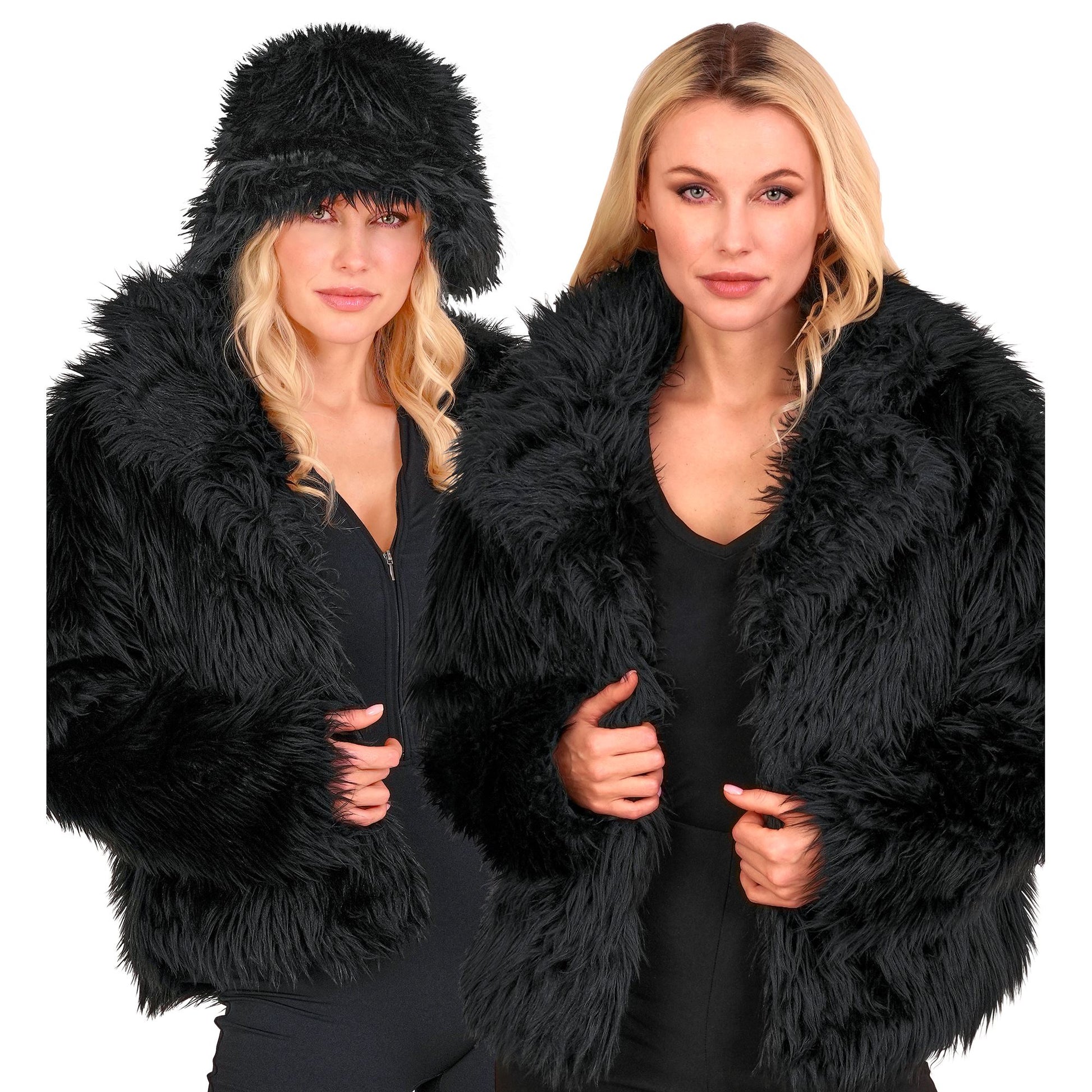 "SCHWARZE DAMEN PLÜSCHJACKE" – Vorderansicht